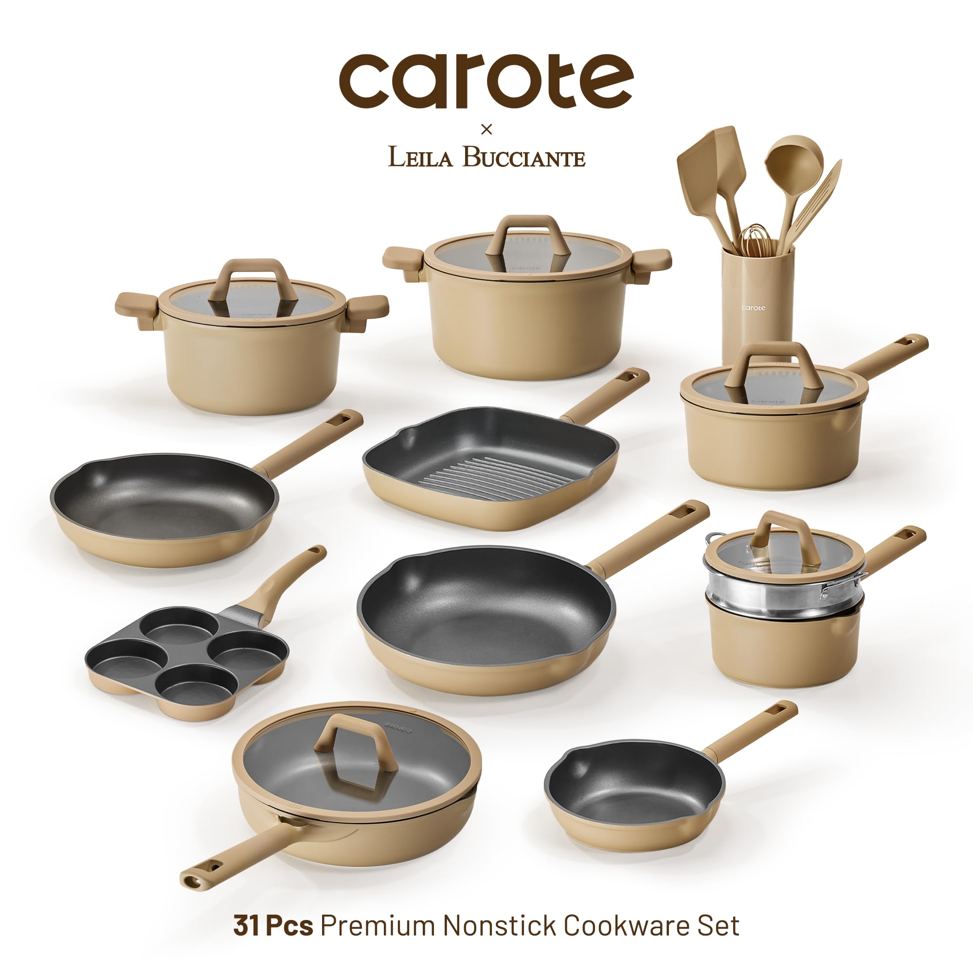 CAROTE 31PCS Pots and Pans Set, Nonstick Cookware Set Kitchen Non Stick Induction Titanium Cookware Non-toxic Granite Cooking set, PFOA Free