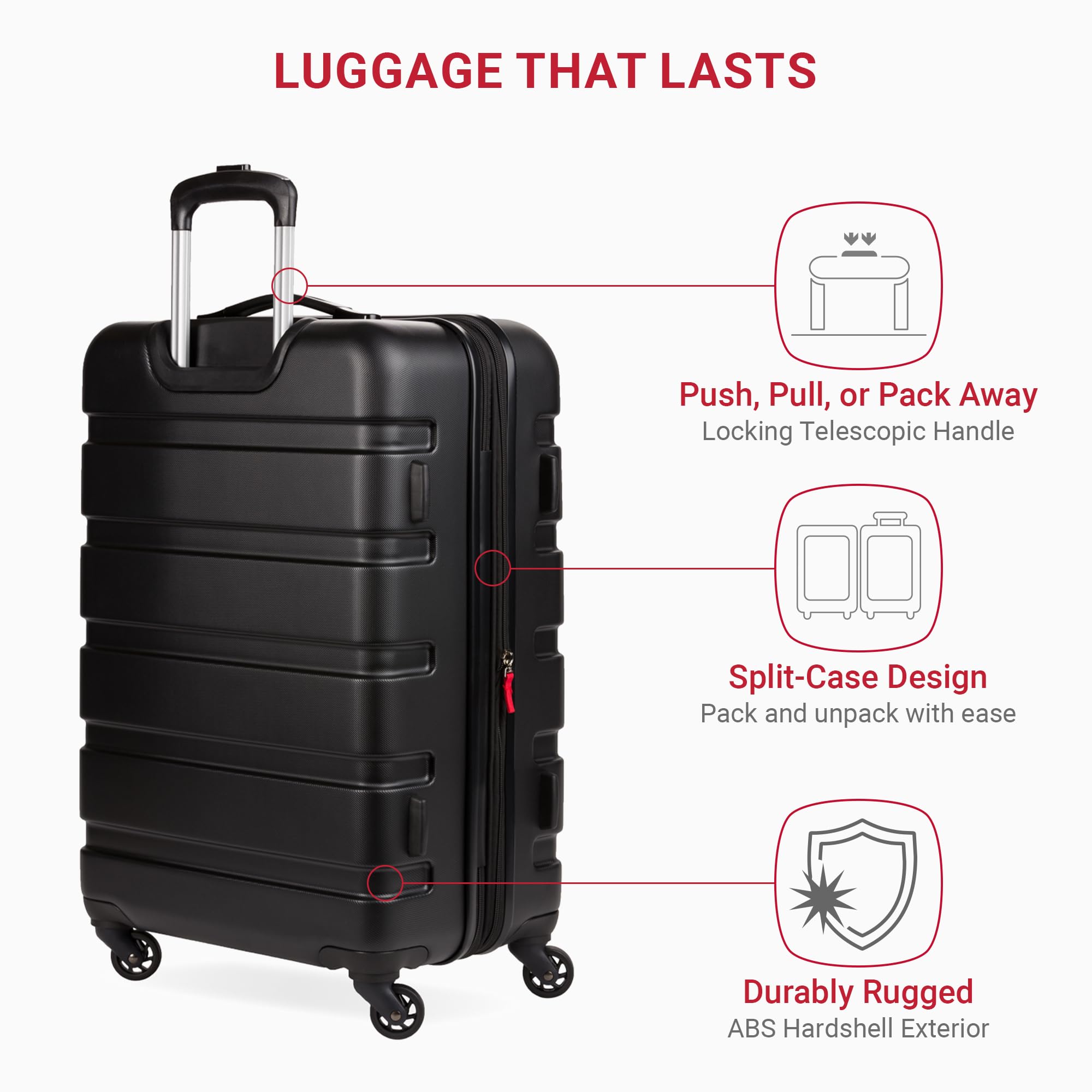SwissGear 7366 Signature Hardside Expandable Luggage with Spinner Wheels, TSA Lock, Black, Checked-Medium 23-Inch