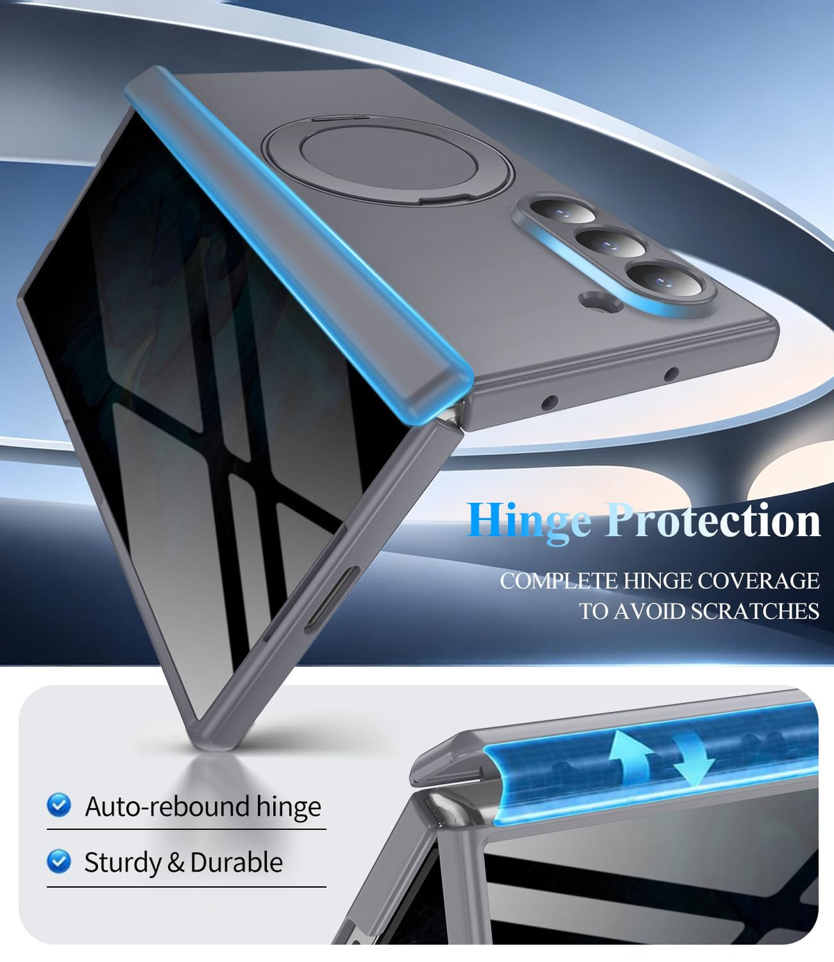 for Z Fold 8 Ultra Case, Built-in Privacy Screen & Hinge Protection, Gray