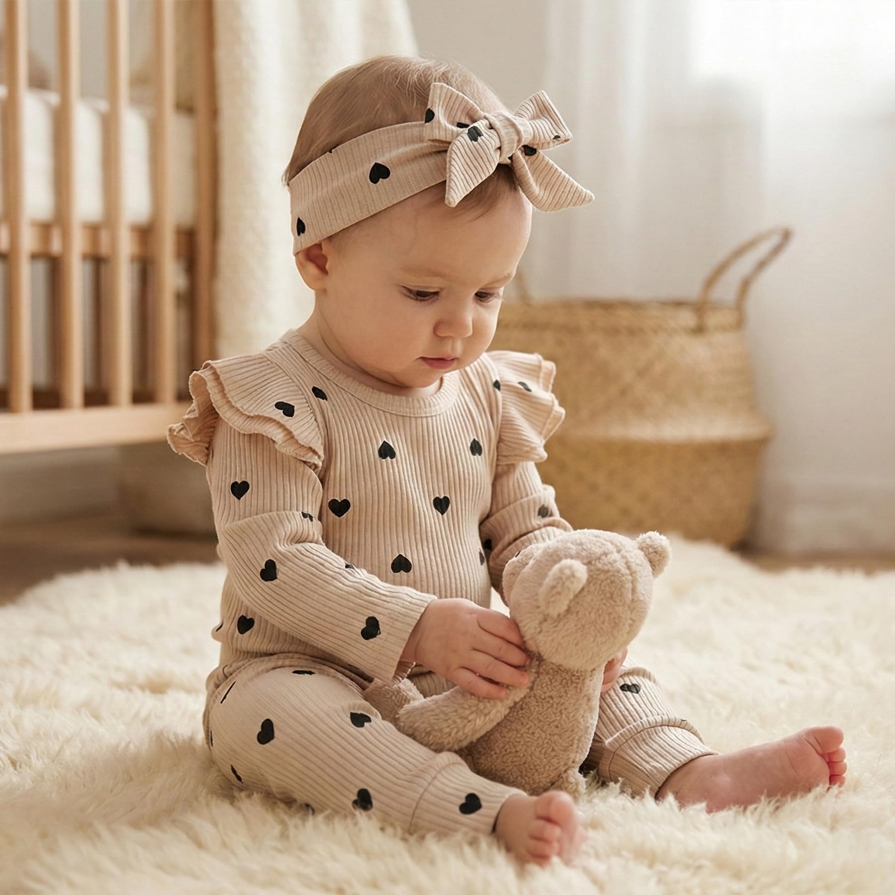 Fullfamous Infant Baby Girl Clothes Outfits,Fall Winter Romper Christmas Clothing Set 3-6 months Ecru Heart