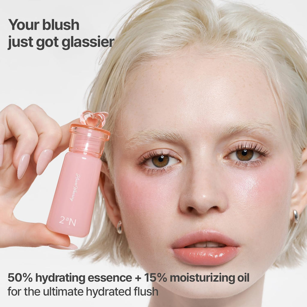 [2aN Heart Wearing Liquid Cheek (0.15oz) – Dewy Liquid Blush with Soft Glow & Clear Layering | Hydrating Essence + Glossy Oil Blend | Buildable, Finger-Blend Texture|8 Vibrant Shades] (06 Bare Glow)