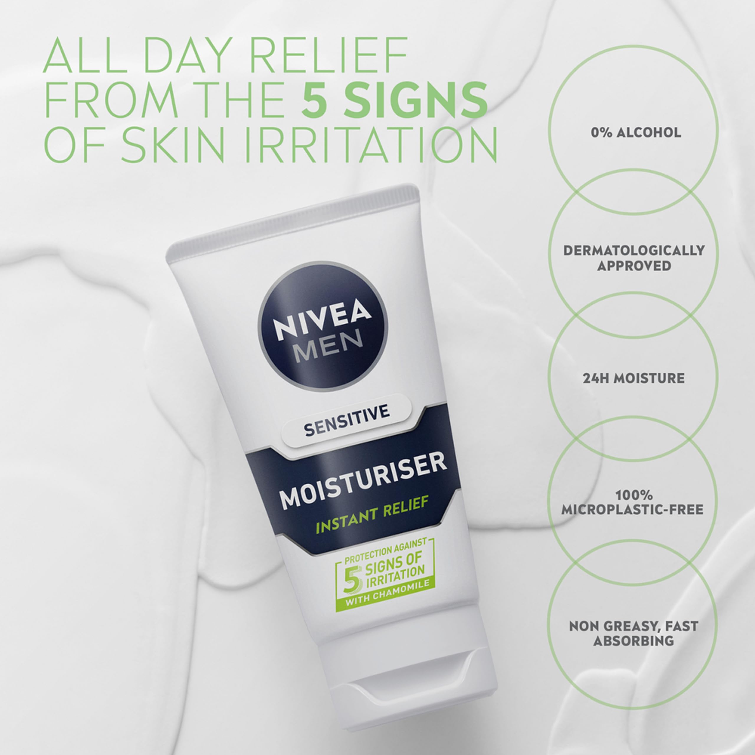 NIVEA MEN Sensitive Face Moisturiser (75ml), Hydrating Moisturiser with 0% Alcohol, Made for Sensitive Skin, Men's Skin Care Essentials