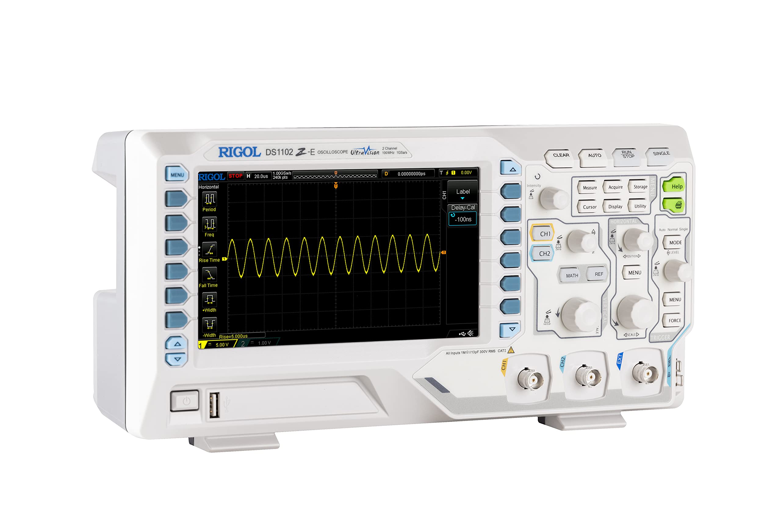 RIGOL Digital Oscilloscope DS1102Z-E 100 MHz 2-Ch 1 GSa/s 24 Mpts 30,000 wfms/s UltraVision 7" 800x480 Intensity Display, 60,000-Frame Record, Serial Decode UART I2C SPI for Debug & Education