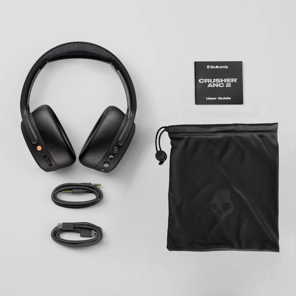 Skullcandy Crusher ANC 2 Wireless Over-Ear Bluetooth Headphones with Multi-Sensory Bass, Active Noise Cancelling, Up to 60 Hours Battery, Microphone for iPhone Android - True Black