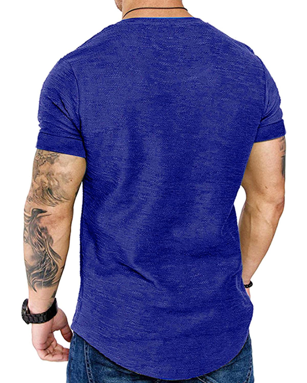 Fashion Mens T Shirt Muscle Gym Workout Athletic Shirt Cotton Tee Shirt Top 240-blue