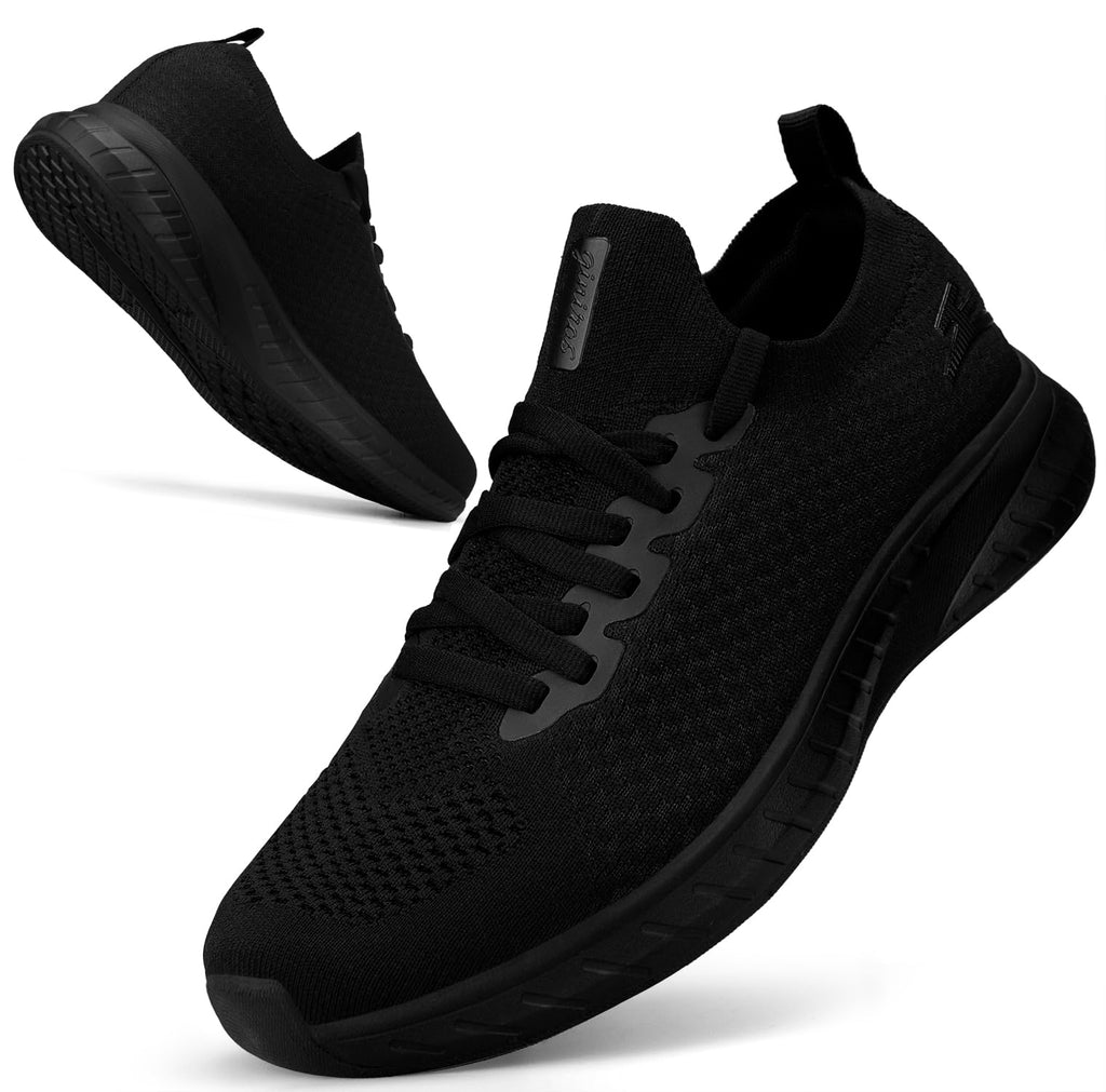 Puweco Mens Slip on Walking Shoes Non Slip Tennis Shoes Lightweight Gym Sneakers All Black Size 11.5