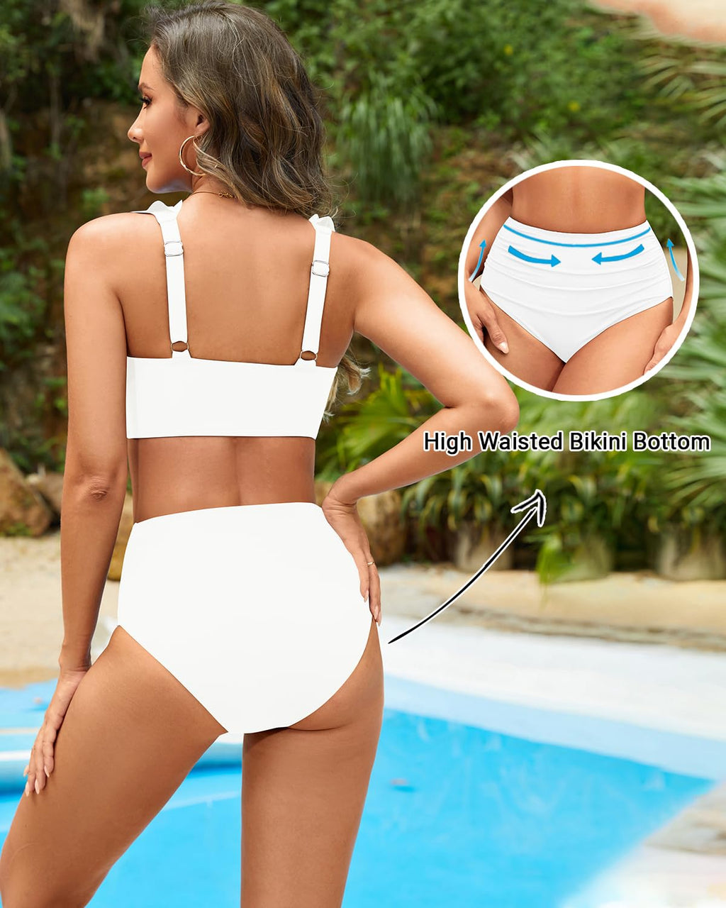 Tempt Me Women White High Waisted Bikini Sets - Two Piece Tummy Control Swimsuits 2025 Ruffle Bathing Suit M