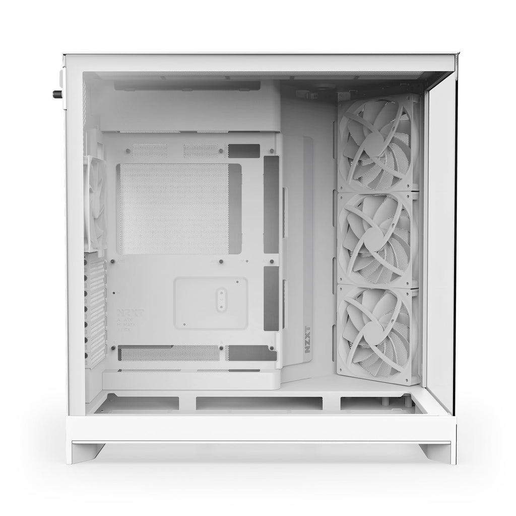 NZXT H9 Flow (2025) – Large Dual-Chamber ATX Mid-Tower Airflow PC Case – Includes 3 x 140mm & 1 x 120mm Fans – 420mm Radiator Support – Tempered Glass – Back-Connect Ready – White