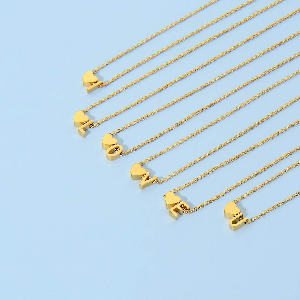 Glimmerst Initial Heart Necklace 18K Gold Plated Stainless Steel Tiny Heart Letter A Necklace Personalized Monogram Name Necklace for Women