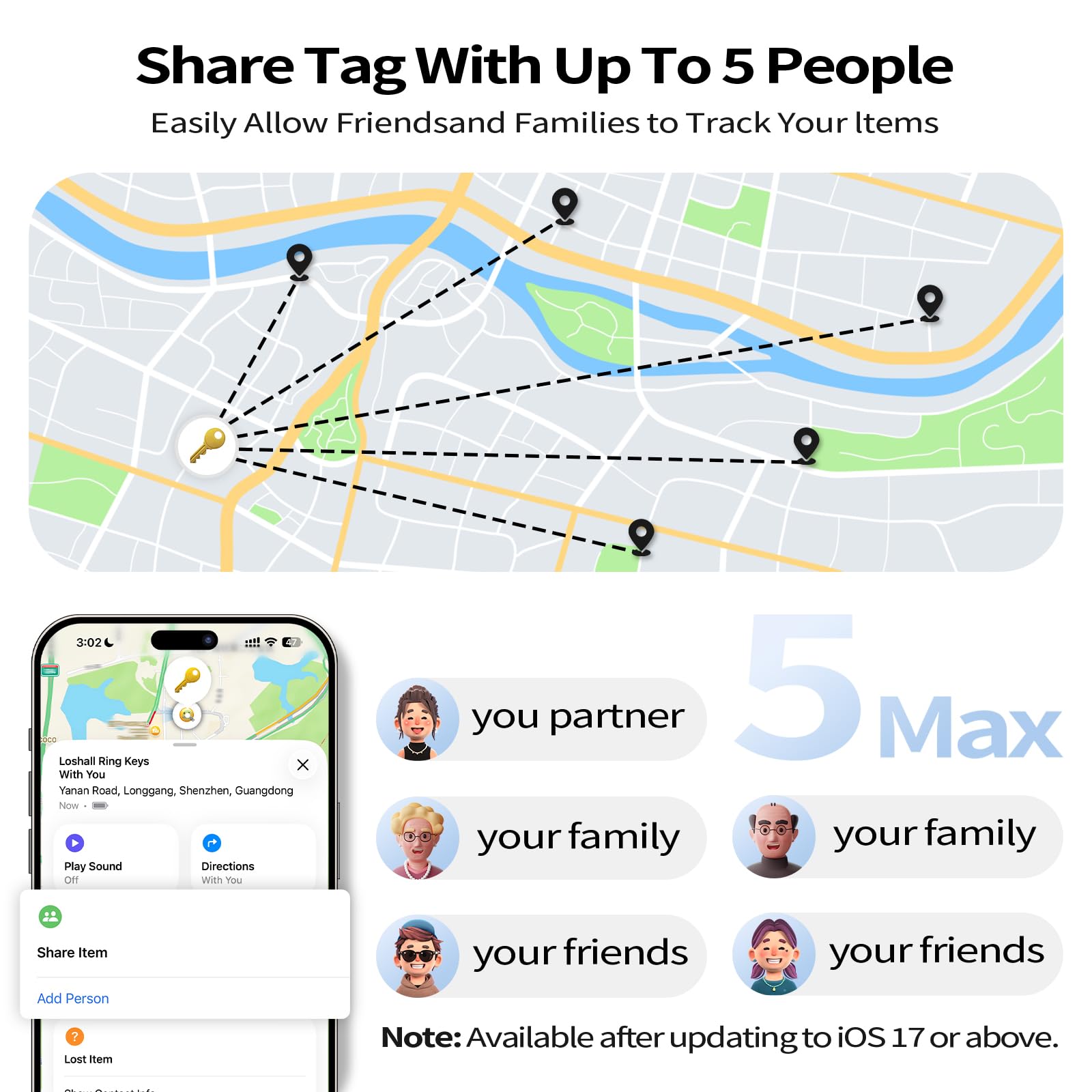Hendari Air Tracker Tags 2 Pack, White and Black - Bluetooth 5.3 Tracker and Item Finder Work with Apple Find My (iOS/iPadOS/MacOS Only), Locate Keys/Luggage/Backpack and More, Replaceable Battery