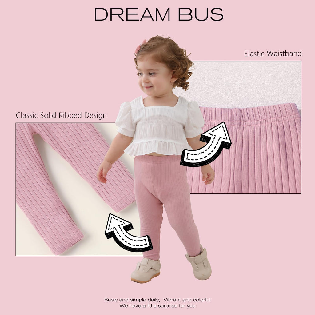 DREAM BUS 5 Pack Toddler Girl Pants Baby Girl Solid Ribbed Pants Toddler Girls Bottoms Leggings Newborn Cotton Jogger