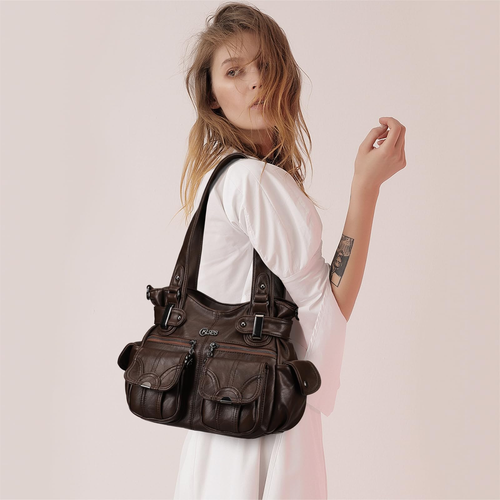 Purses and Handbags for Women Small Hobo Shoulder Bags Soft PU Leather Multi Pockets Tote Bag