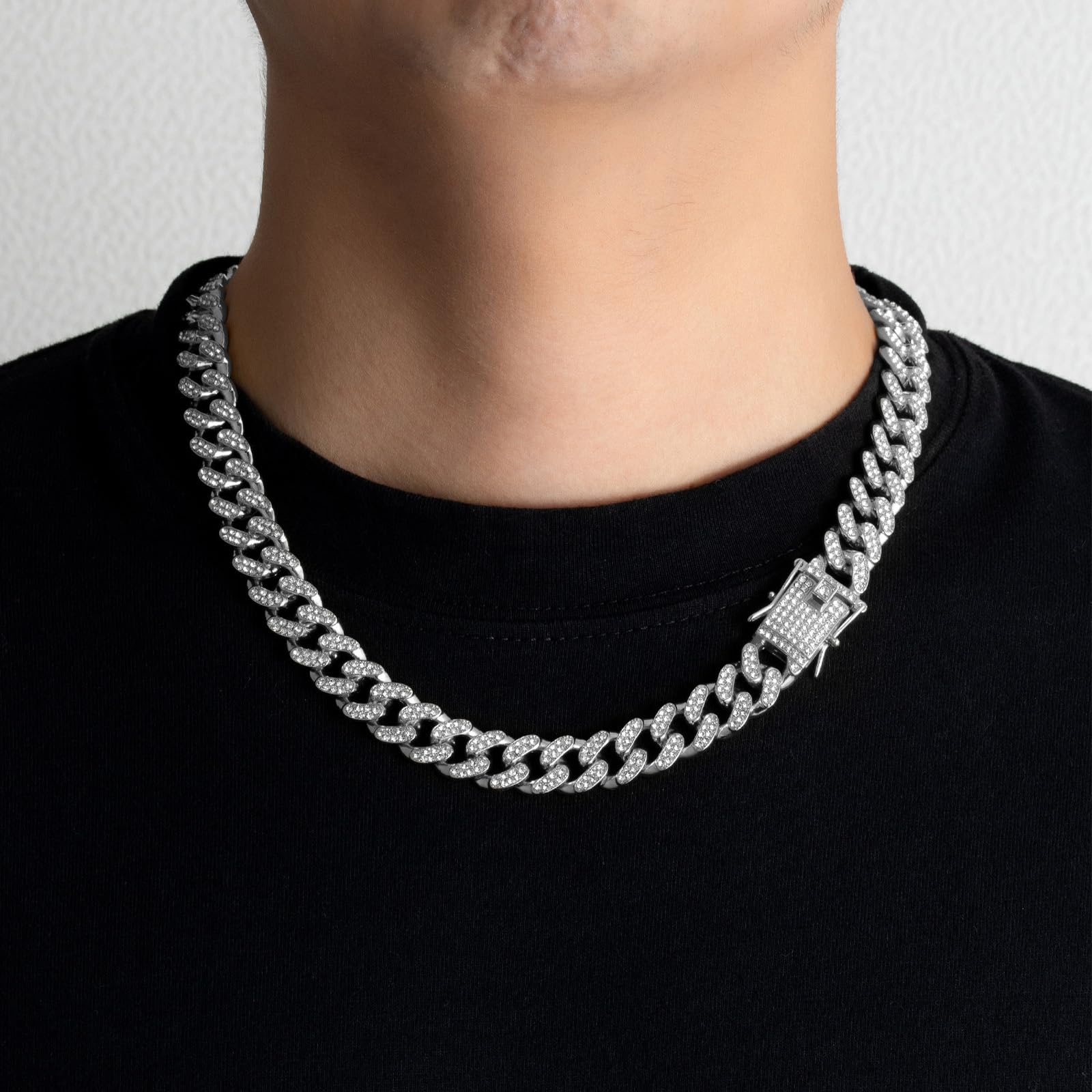 NEWITIN 15 Pieces Silver Jewelry Set for Men Stainless Steel Cuban Link Necklace Bracelet Cross Pendant Necklace Vintage Ring Cuban Jewelry Set for Men Women