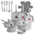 T-Fal Refresh Ceramic Pots and Pans Set, 20-Piece Nonstick Cookware Set, Stockpot, Griddle, Frying Pans, Utensils, Moon Grey