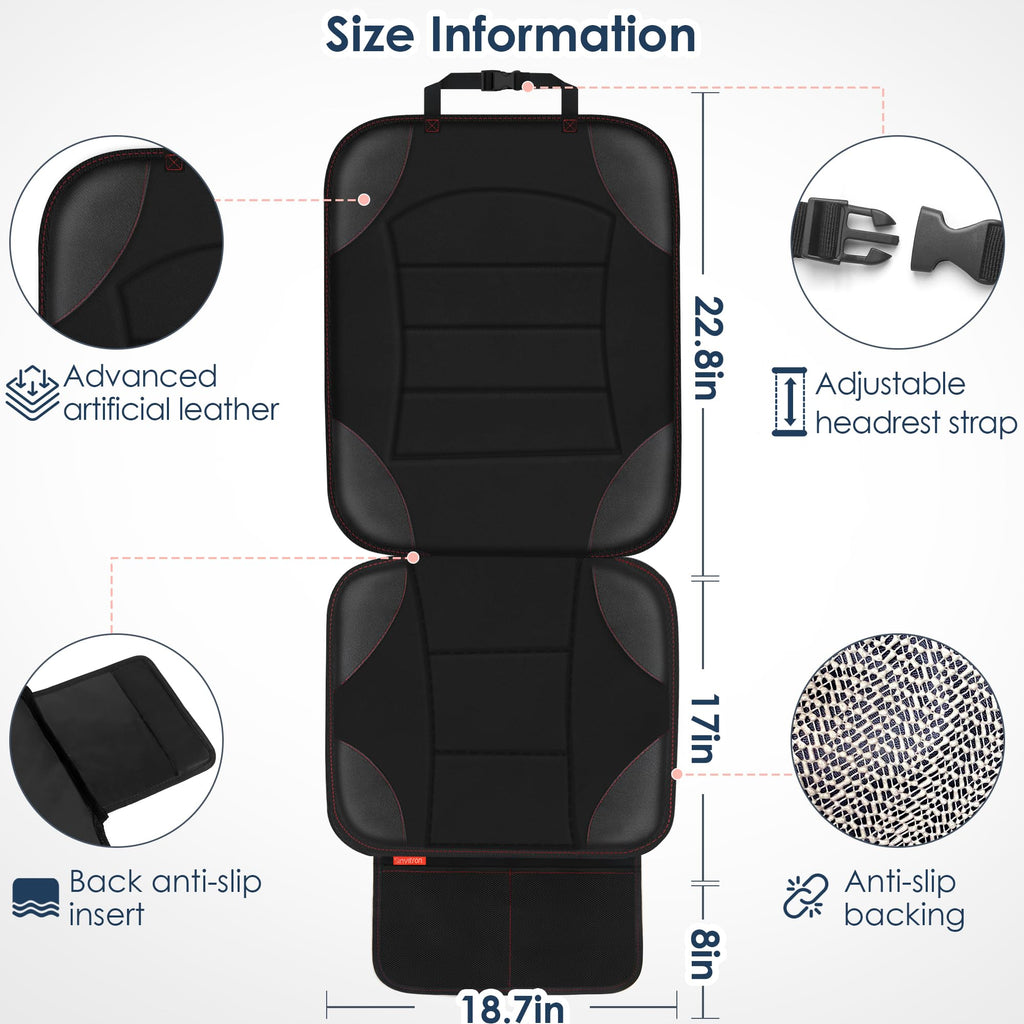 Sinvitron Car Seat Protector for Child Car Seat - Waterproof Non-Slip Leather Mat with 2 Mesh Pockets, Universal Seat Cover for Baby, Pets & Vehicles(2-Pack,Black)