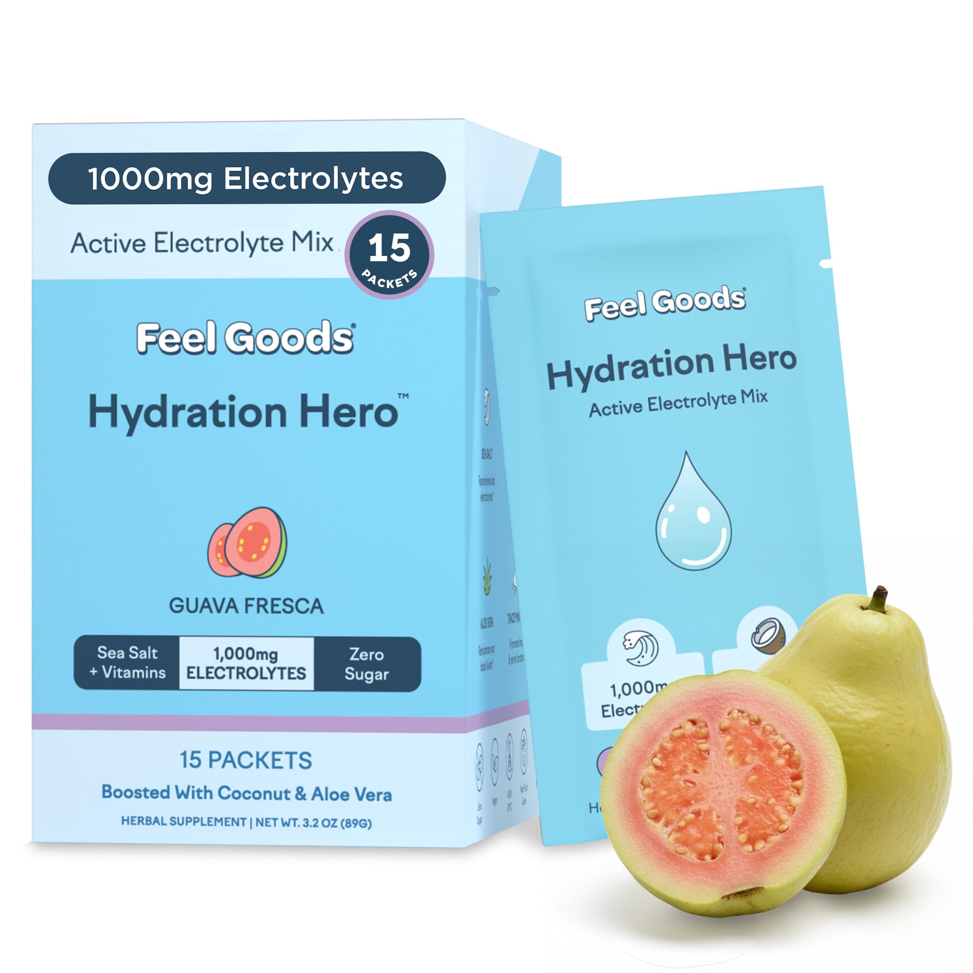 Feel Goods Hydration Hero, Sugar-Free Electrolyte Powder Packets for Daily Hydration - Electrolytes Drink Mix with Magnesium, Potassium & Vitamins for Fasting & Energy - Keto, Vegan & Organic Flavors