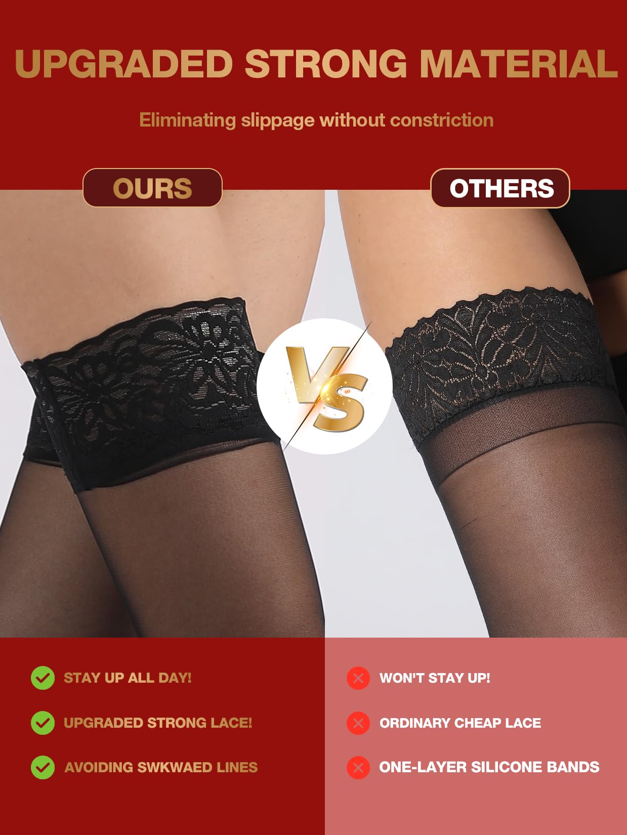 MERYLURE Non-Slip Stay Up Thigh High Stockings for Women,Reinforced Strong Lace Top Sheer Pantyhose Sexy Lingerie