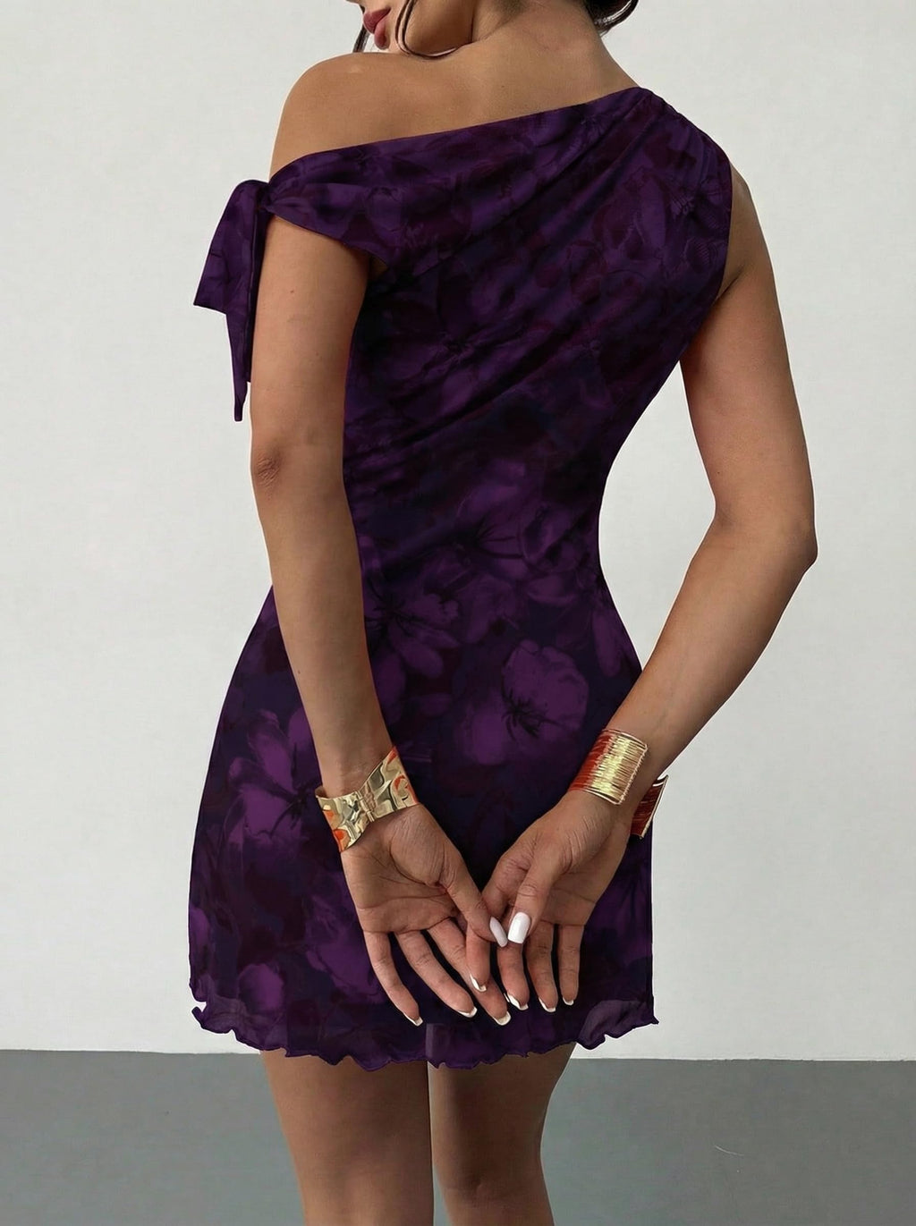 Acelitt Women's Fashion 2026 Summer Floral Off Shoulder Bodycon Dress Cocktail Party Mini Dresses Purple Medium