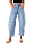 GRAPENT Barrel Jeans Womens Stretch Cute Jeans for Women High Waisted Baggy Jean Pants Tummy Control Jean Trousers High Waist Womens Wide Leg Denim Pants Color Roadnight Blue X-Large Size 16 Size 18