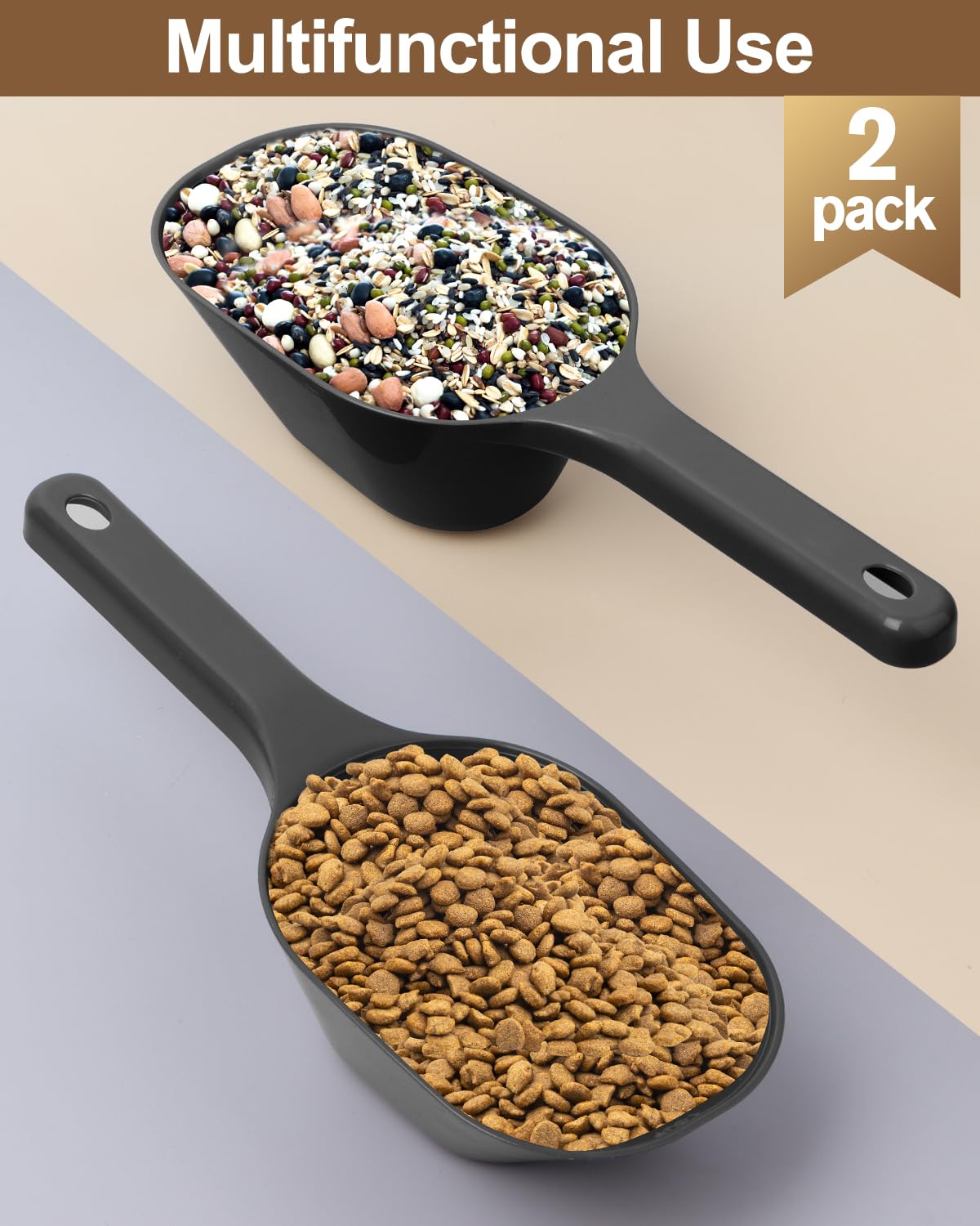 Aosnare 2 PACK Dog Food Scoop,1 Cup Capacity Pet Food Scoop With Measuring Lines For Dog, Puppy and Cat (Black)