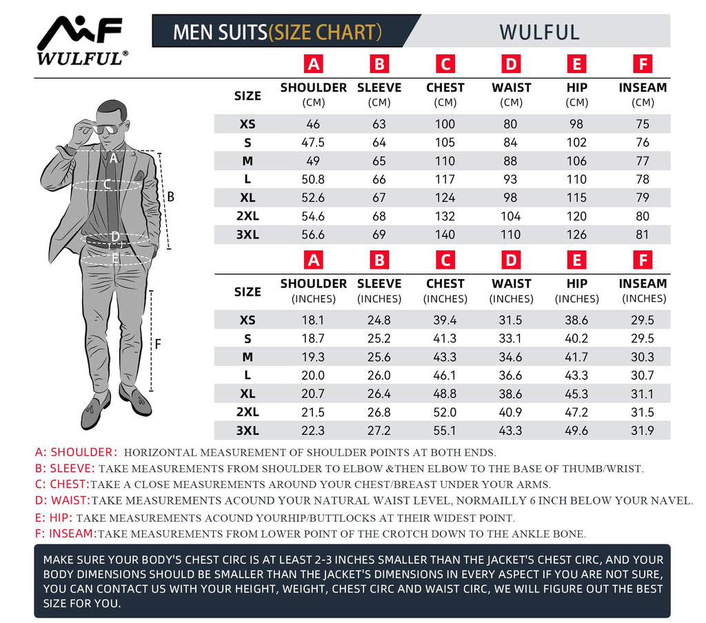 WULFUL Men’s Slim Fit Suit One Button 3-Piece Blazer Dress Business Wedding Party Jacket Vest & Pant Black