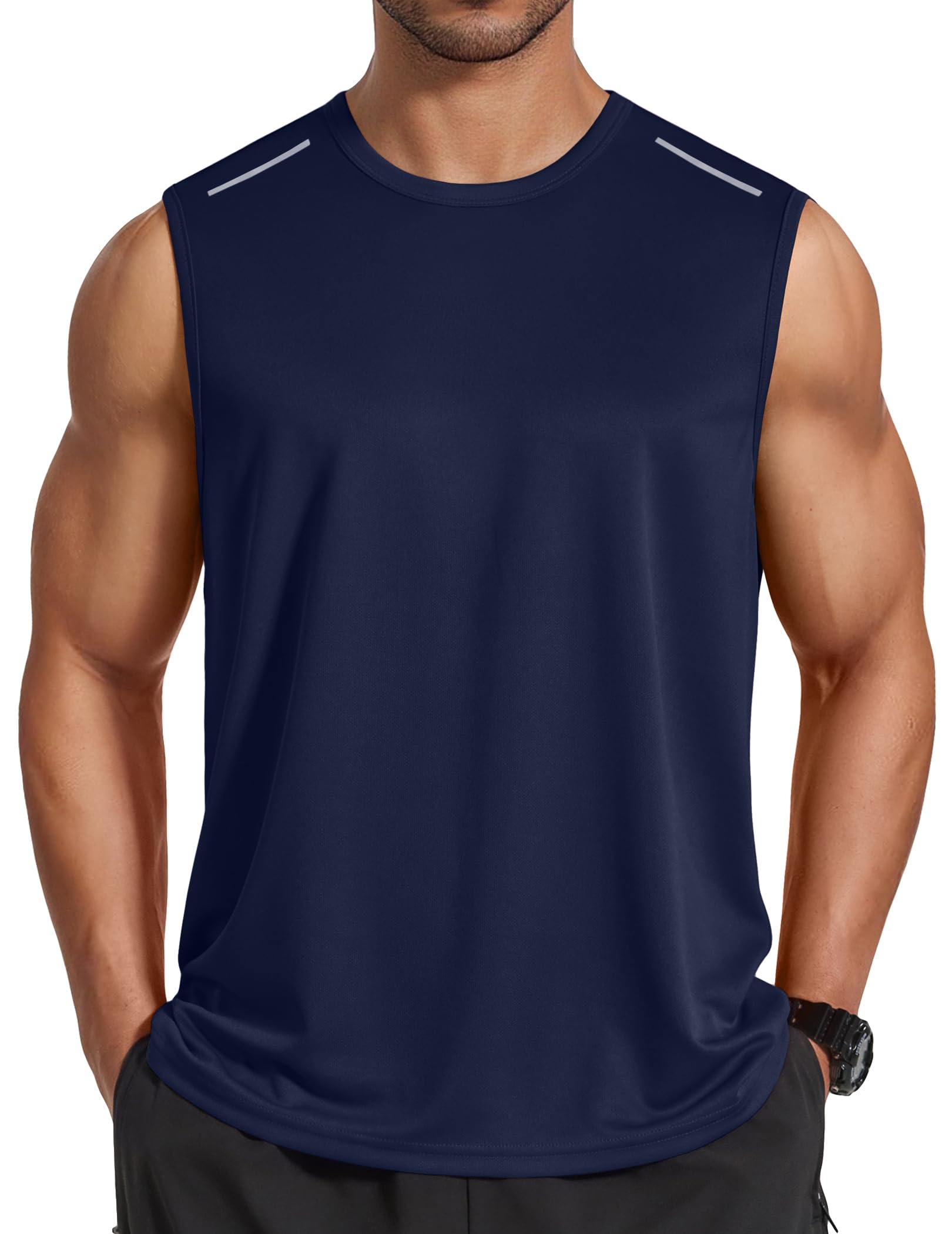 COOFANDY Men Workout Tank Tops Sleeveless Fitness Shirt Navy Breathable Mesh Athletic Tanks Running Tee Shirts Large