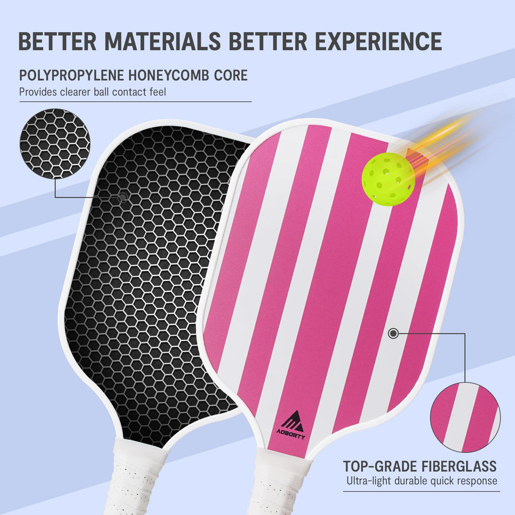 AOBORTY Pickleball Paddles 4 Pack - Light Graphite Premium Rackets Fiber Face Pickleball Set with 6 Outdoor Indoor Balls Including Portable Carry Bag