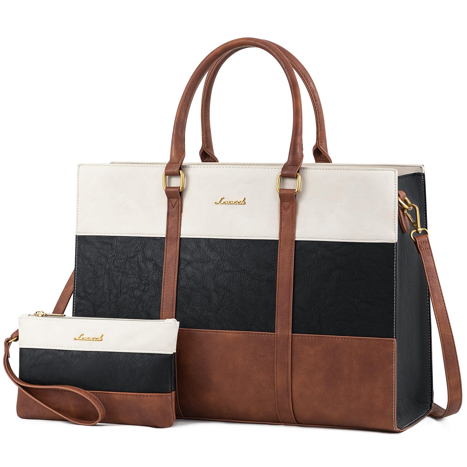 LOVEVOOK Laptop Bag for Women, 15.6 Inch Work Bags for Women, Vintage Leather Laptop Tote Bag, Waterproof Computer Bags with Clutch Purse, Large Capacity Briefcase, Business Office Handbag for Work
