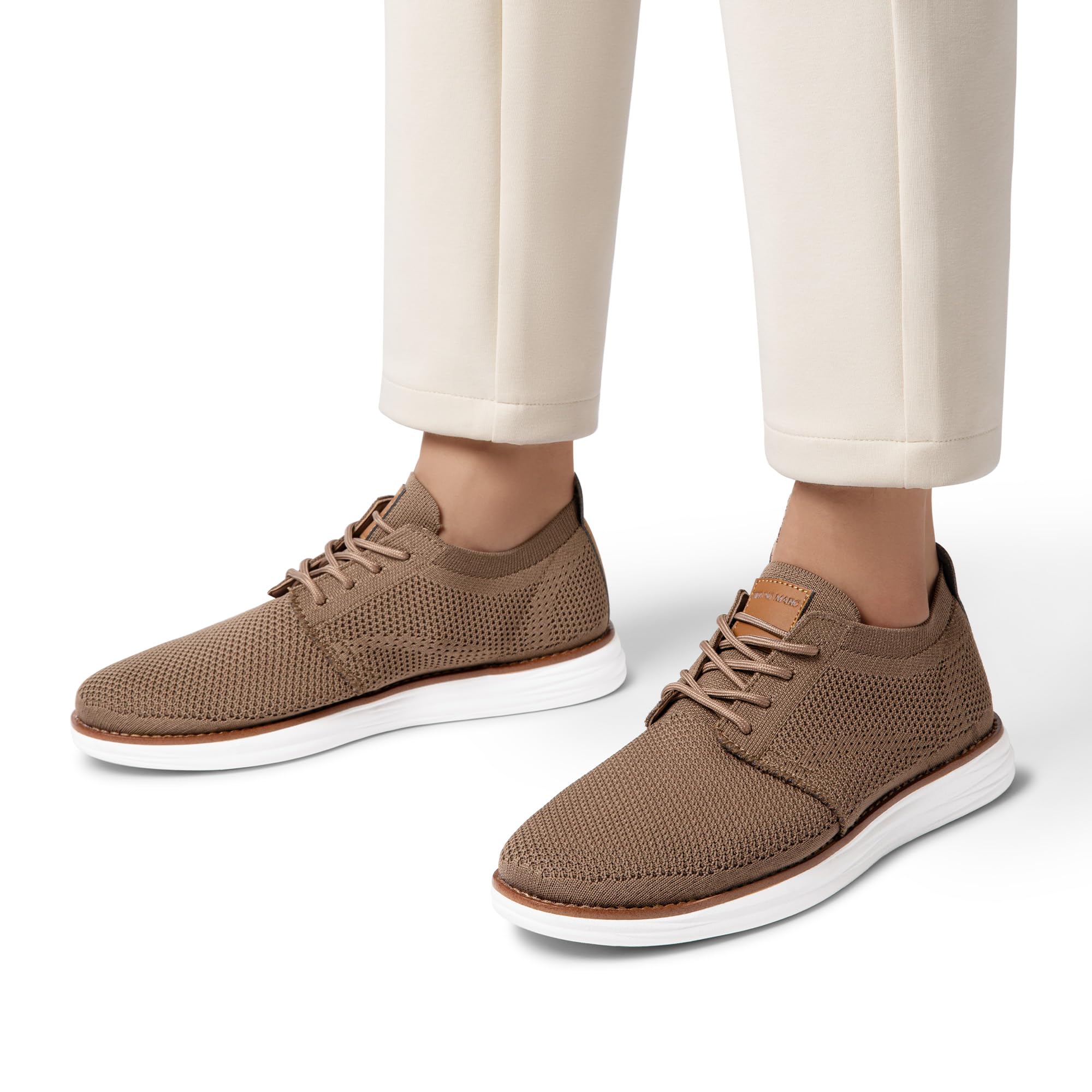 Bruno Marc Men's KnitFlex Breeze Mesh Oxford Sneakers - Breathable Business Casual Shoes Lightweight & Comfortable Walking Shoes for Men, Size 9,Light/Brown,GRAND-01