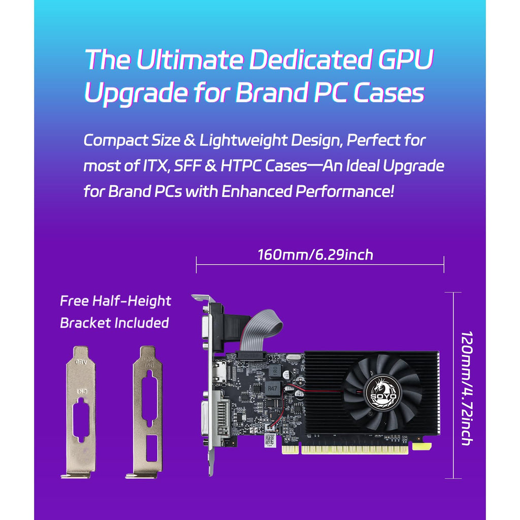 SOYO Geforce GT 740 Low Profile Graphics Card, 4GB DDR3 128 Bit Video Card with HDMI 2.0/VGA/DVI PCI Express x16 3.0 Single Fan Computer GPU