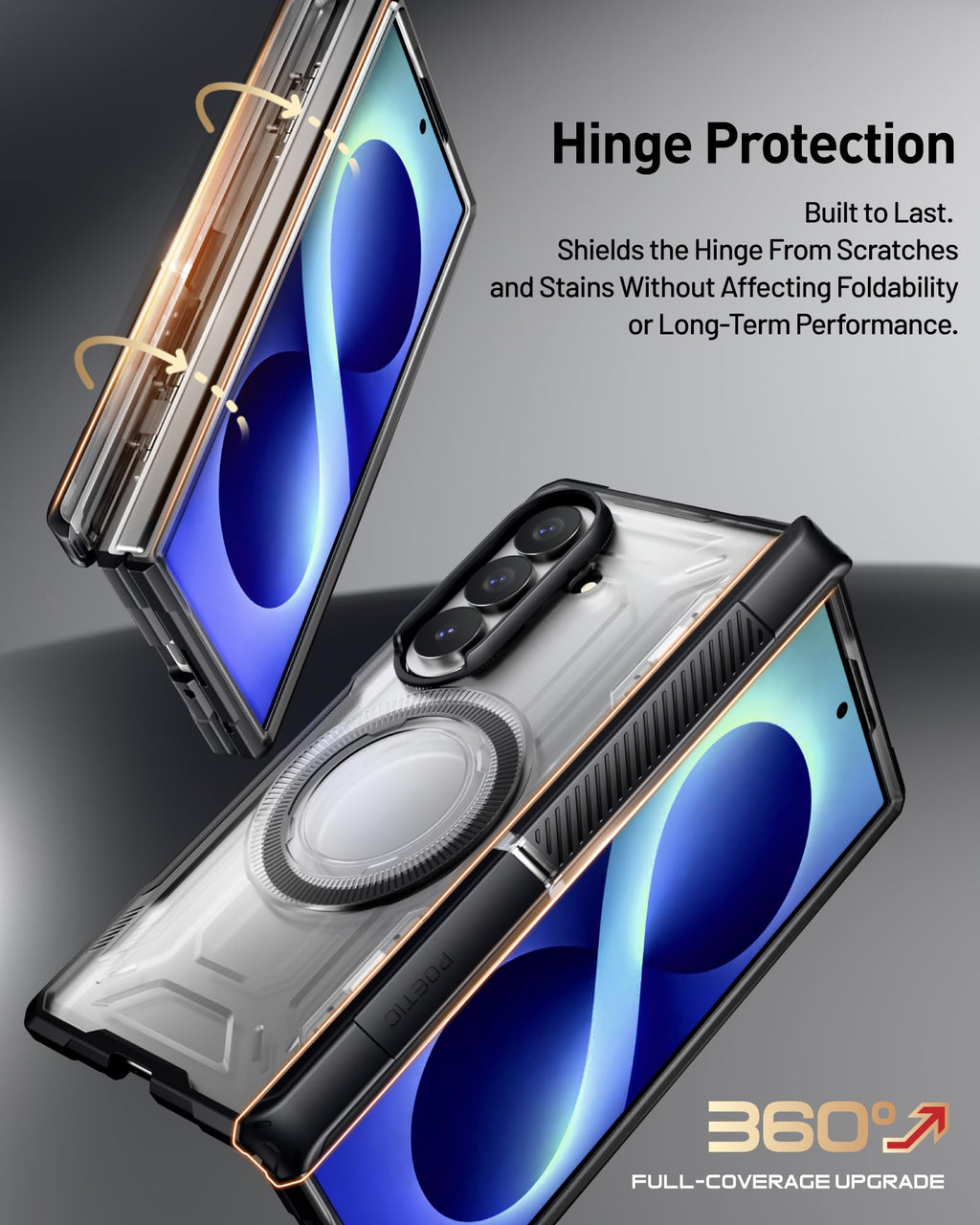 Poetic for Samsung Galaxy Z Fold 8 Ultra Case, [Hinge Protection] [MagSafe Compatible] [Tempered Glass Screen Protector] Full-Body Rugged Shockproof Protective Phone Cover with Kickstand, Black/Clear
