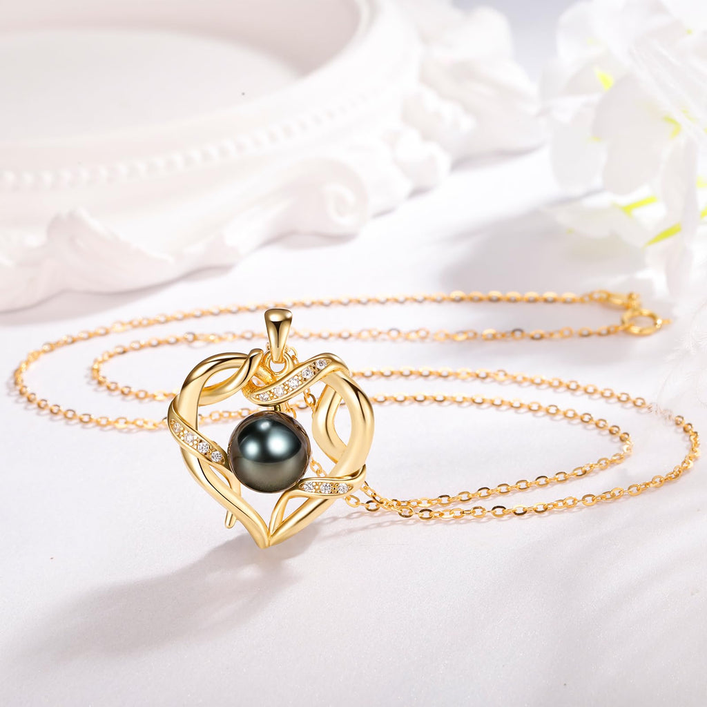 NONNYL Jewelry for Women Wedding Birthday Anniversary Christmas Gifts for Women- Tahitian Black Pearl- Heart Necklace- Wife Mom Girlfriend Her Anniversary Birthday- Mothers Day Valentine Jewelry Gifts