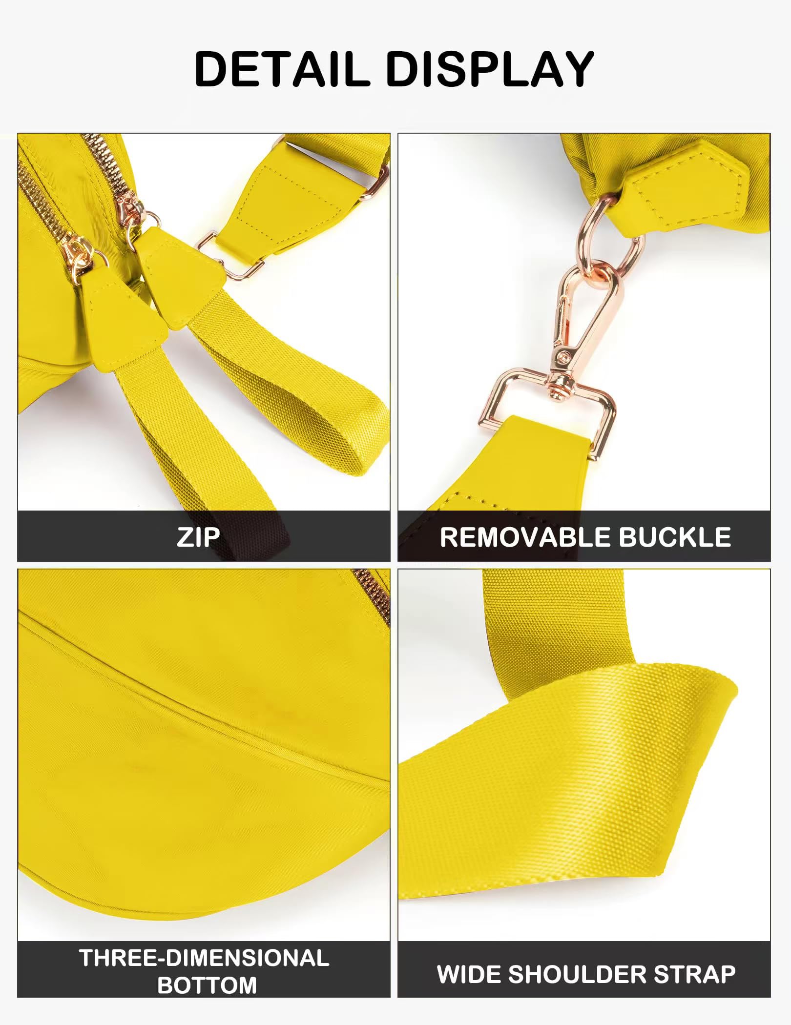 Spacious Nylon Crossbody Bag Bum Bag Handbags Wallets Purses Trendy Shoulder Bag for Women (yellow)
