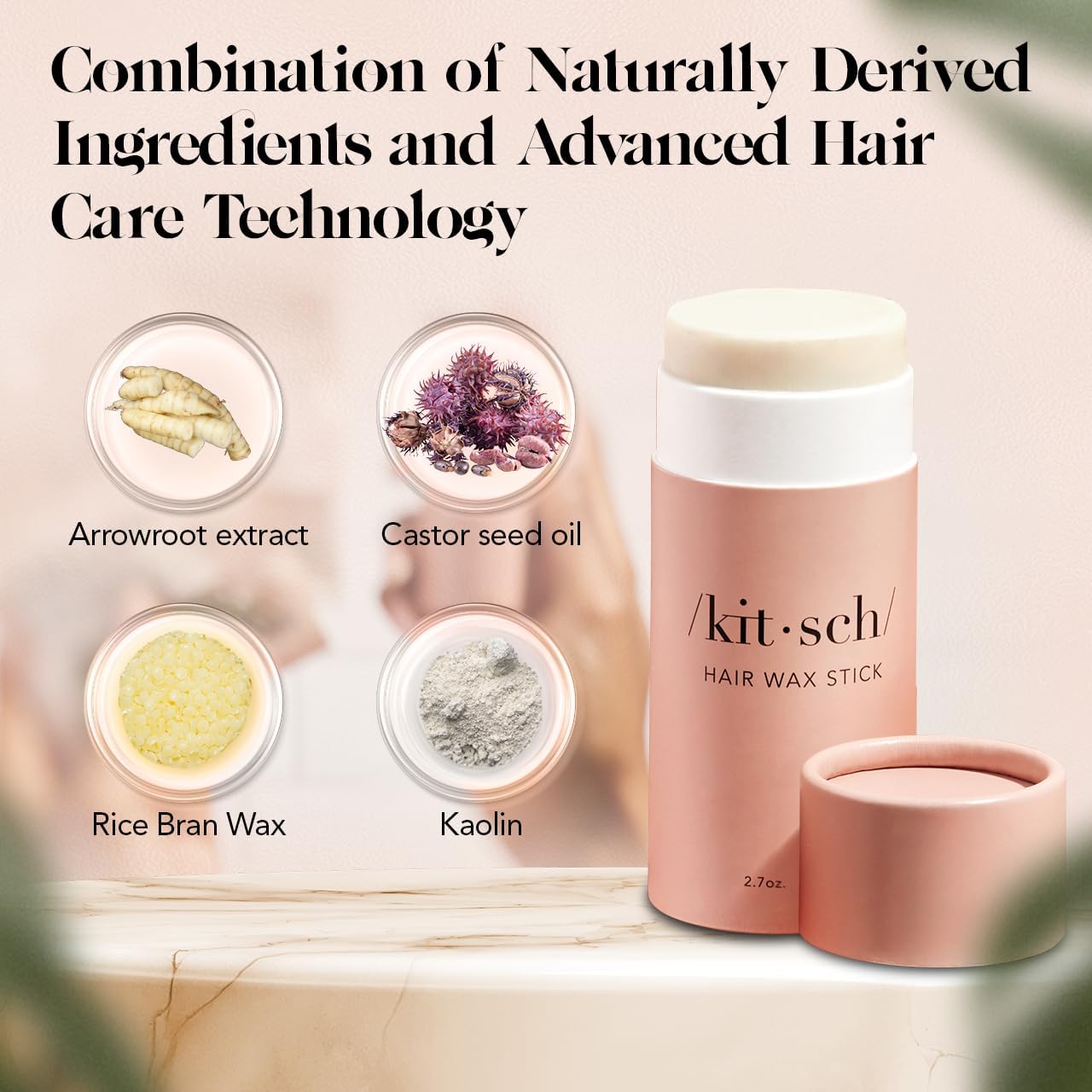 Kitsch Hair Wax Stick for Women & Men - Anti-Frizz and Fly Away Hair Tamer, No Residue Hair Finishing Stick | All Day Hold Styling Product - 2.7 oz