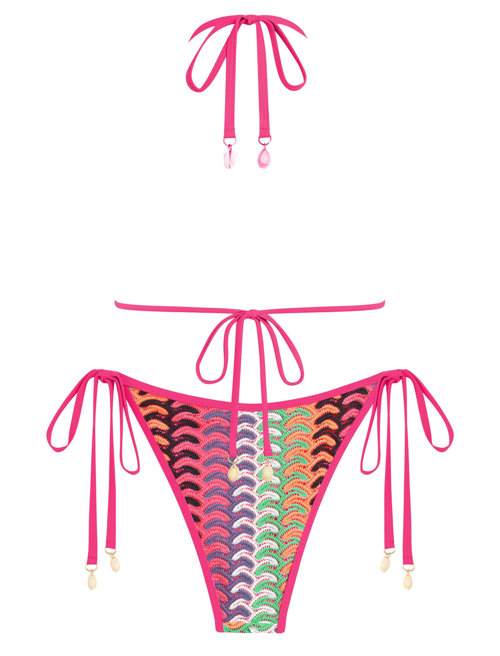 ZAFUL Women's Colorblock Stripes Triangle Halter Tied Cheeky Thong Bikini Set High Cut Two Piece Bathing Suit (2-P-Pink, M)