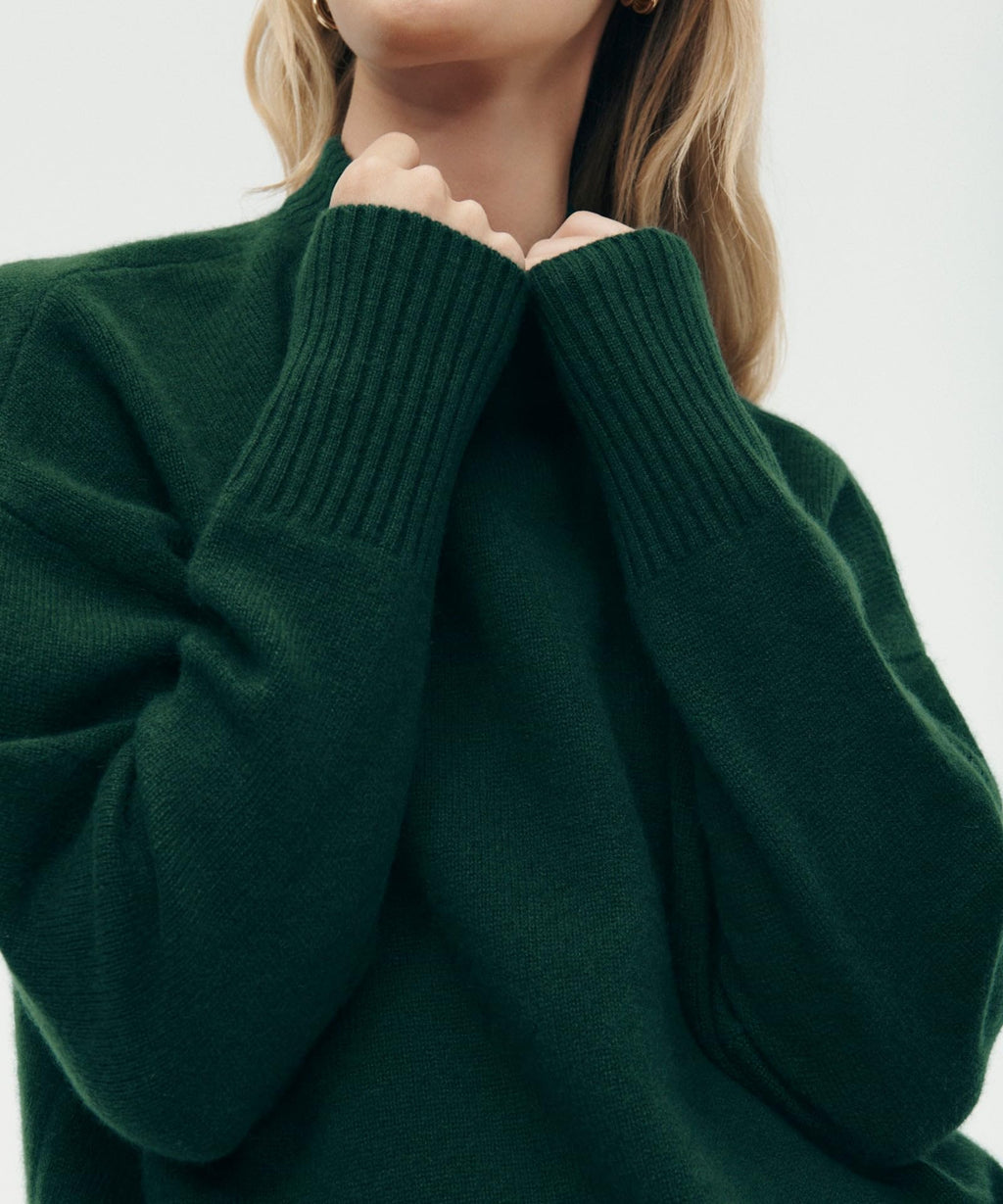 NAADAM Womens Luxe Cashmere Oversized Crewneck Sweater, Dark Green, M