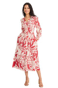 Maggy London - Women's Tropical Floral V-Neck Long Sleeve Midi Dress with Pockets for Wedding Guest & Spring Events - X-Small