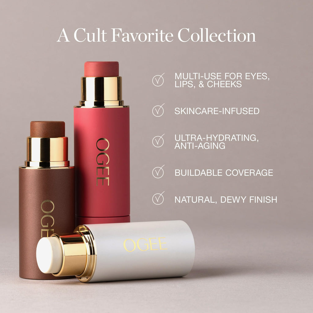 Ogee Face Stick Crystal Collection Trio - Contour Stick Makeup Collection - Certified Organic Contour Palette - Includes Bronzer Stick, Blush Stick & Highlighter Stick