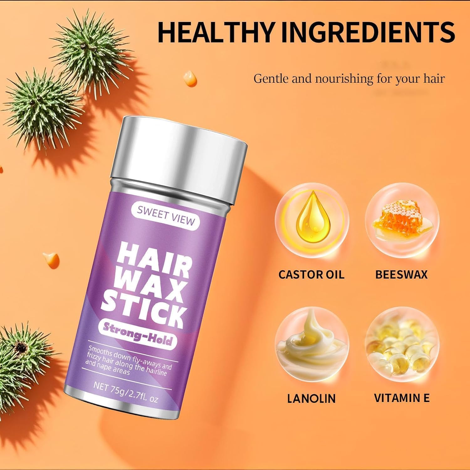SWEET VIEW Hair Wax Stick & Slick Back Hair Brush for Tame Flyaways, Frizz, Sleek Ponytails, Buns | Pomade/Balm/Gel Stick for Woman, Styling Accessories for Girls