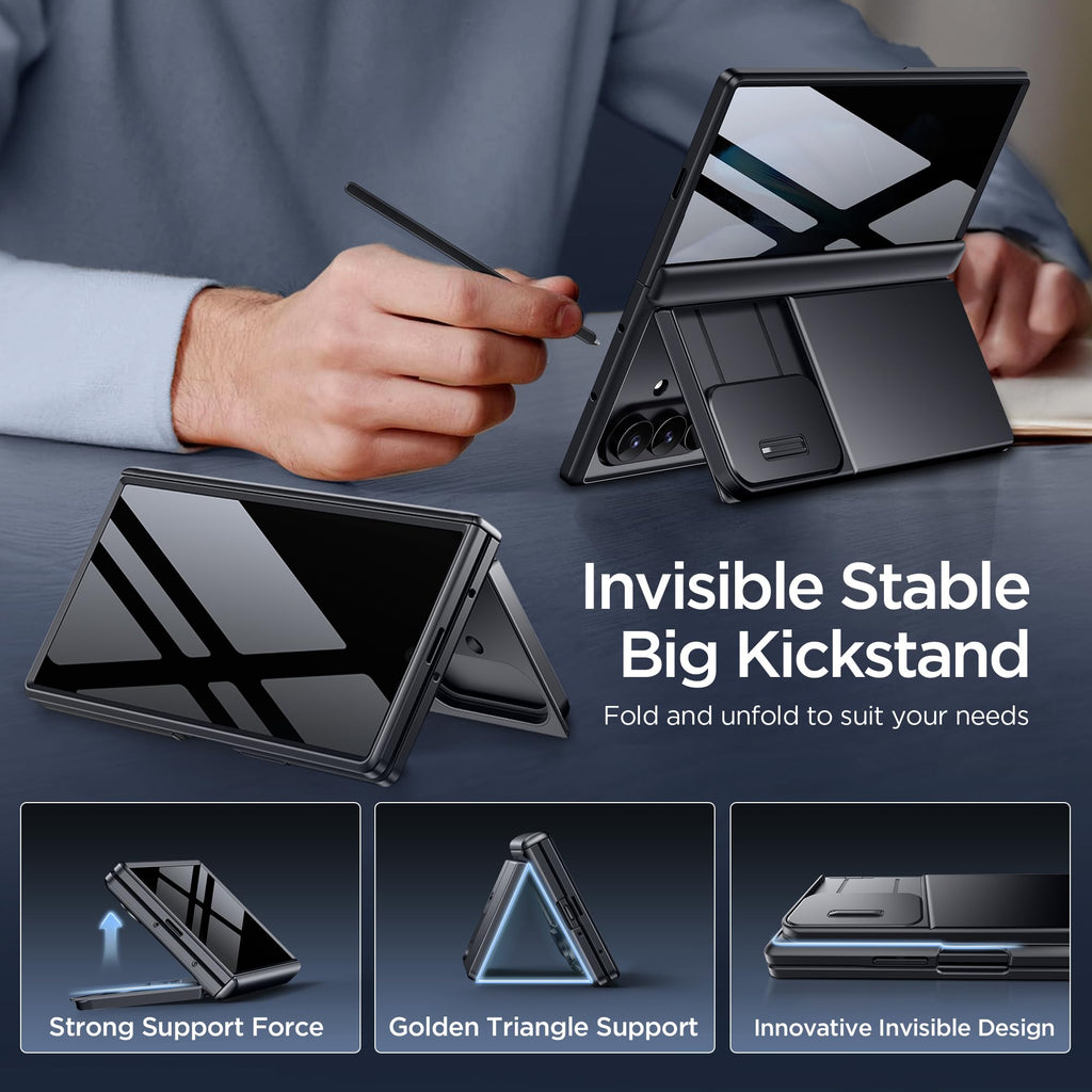 TONGATE Wallet for Z Fold 8 Ultra Case with Privacy Film & Stand, Black