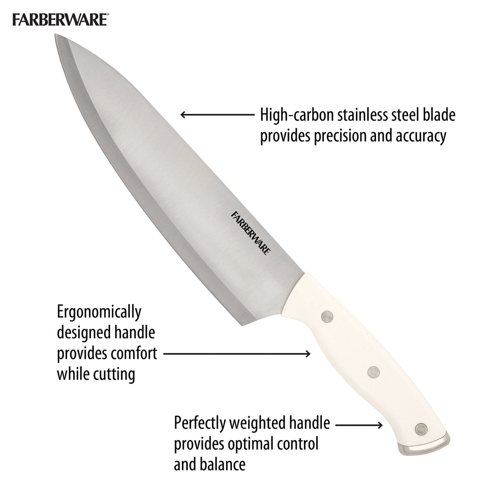 Farberware Edgekeeper Triple Riveted Knife Block Set with Built in Sharpener, 14-Piece, White