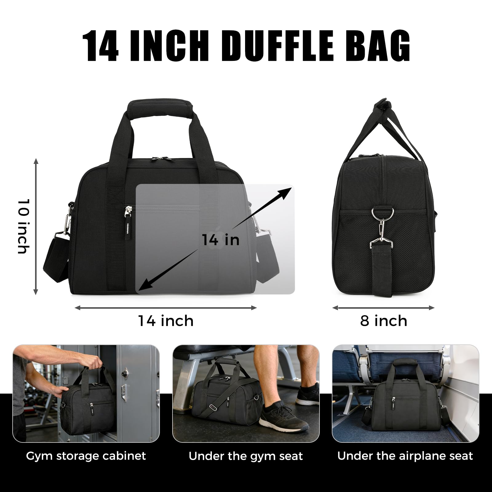 SeaRock 14 inch Small Gym Bag for Men & Women, Mini Duffle Bag for Travel Sports, Lightweight Carry On Duffel Bag, Black
