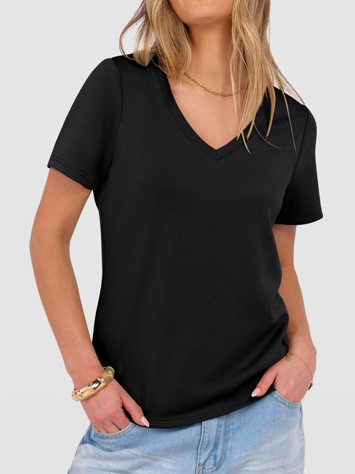 ANRABESS Womens Short Sleeve Tops Casual V Neck Wrinkle - Free Basic T Shirts Summer Cute Tee 2026 Spring Fashion Clothes Black Small