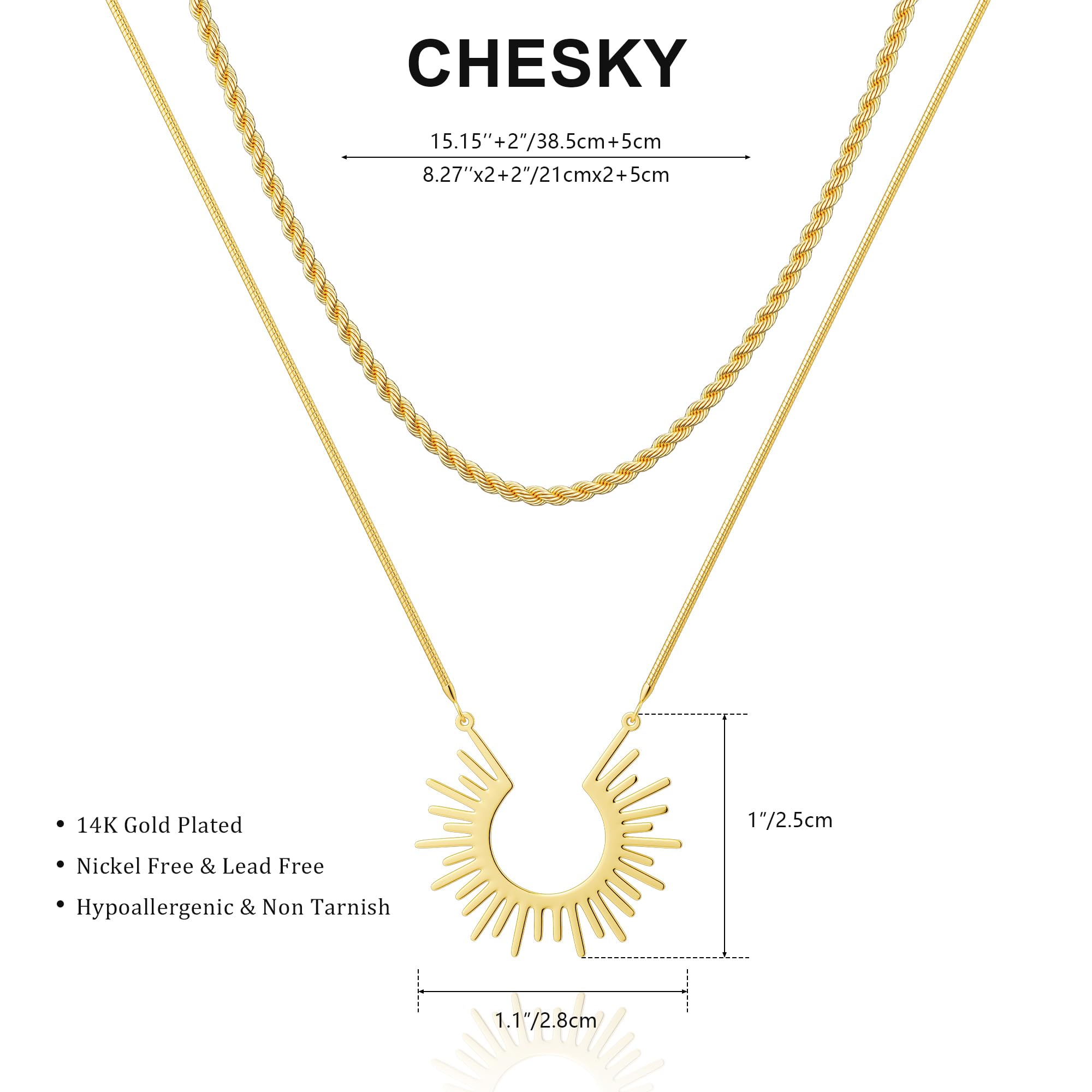 CHESKY Gold Necklaces for Women Trendy, 14k Gold Plated Necklace Stack Dainty Boho Pendant Charm Necklace Layered Necklace for Women Non Tarnish Gold Jewelry Sit Boho Beach Jewelry for Women Gifts Accessories