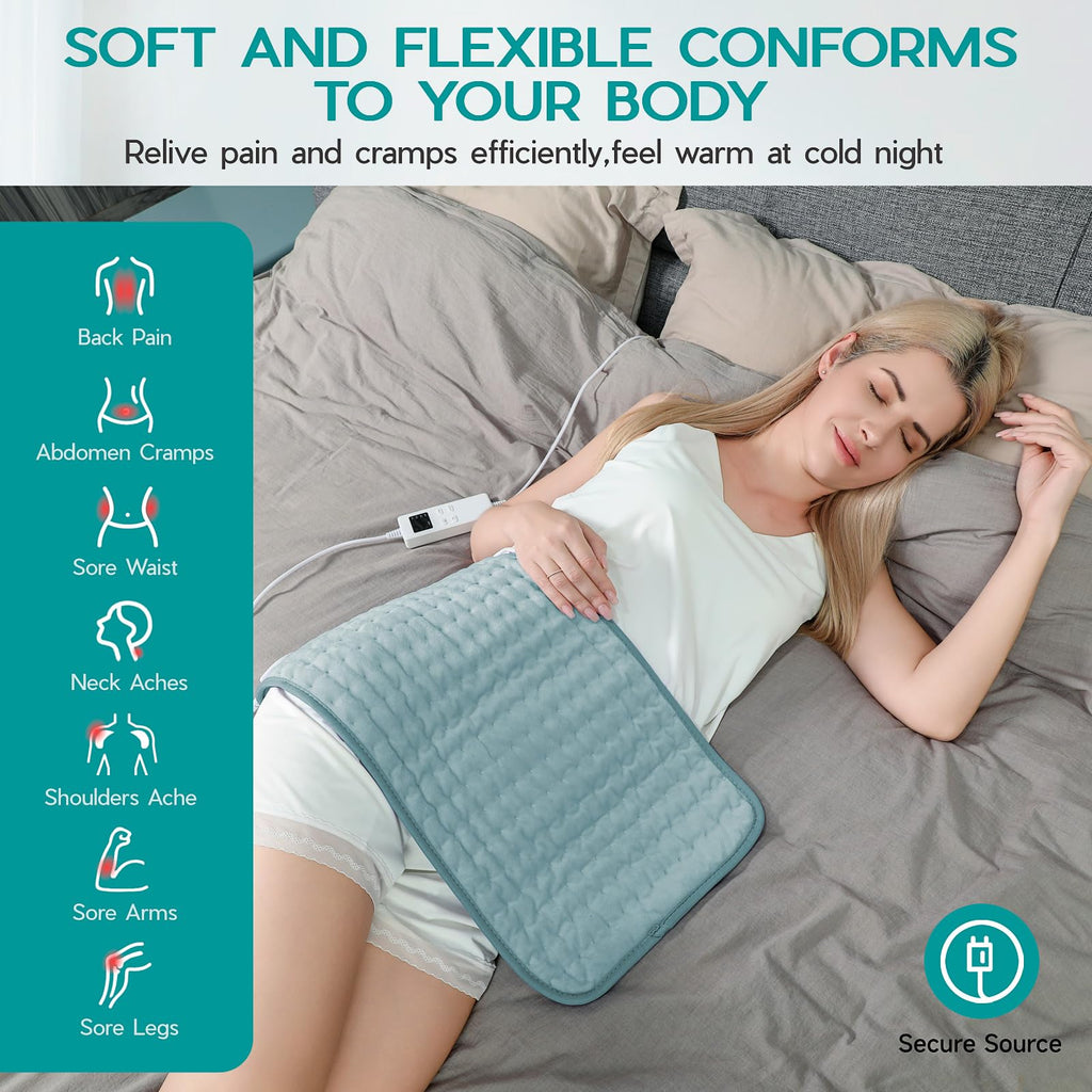 Heating Pad for Period Cramps, Heating Pad for Back/Neck/Shoulder Muscle Pain, 6 Heating&4 Timer Setting, Auto Shut Off, Dry/Moist Heat & Machine Washable, Gray Birthday Christmas Gifts for Women Mom