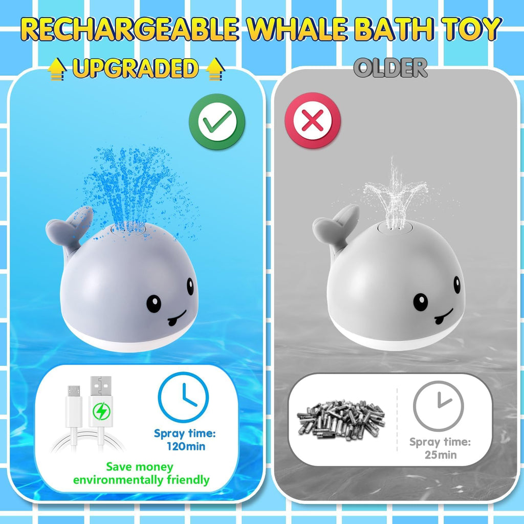 Gigilli Bath Toys for Kids Ages 1-3, Baby Bath Toys 1 2 3 Year Boy Girl Valentines Gifts for Babies 6-12-18 Months, Light Up Whale Bath Toy Sprinkler Toddler Birthday Bathtub Fountain Pool Water Toy