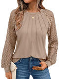 AUTOMET Womens Long Sleeve Shirts Lace Tops Business Casual Blouses 2026 Fall Winter Fashion New Years Eve Nye Outfits Trendy Clothes Knit T Ladies Dressy Work Professional Clothing Khaki M