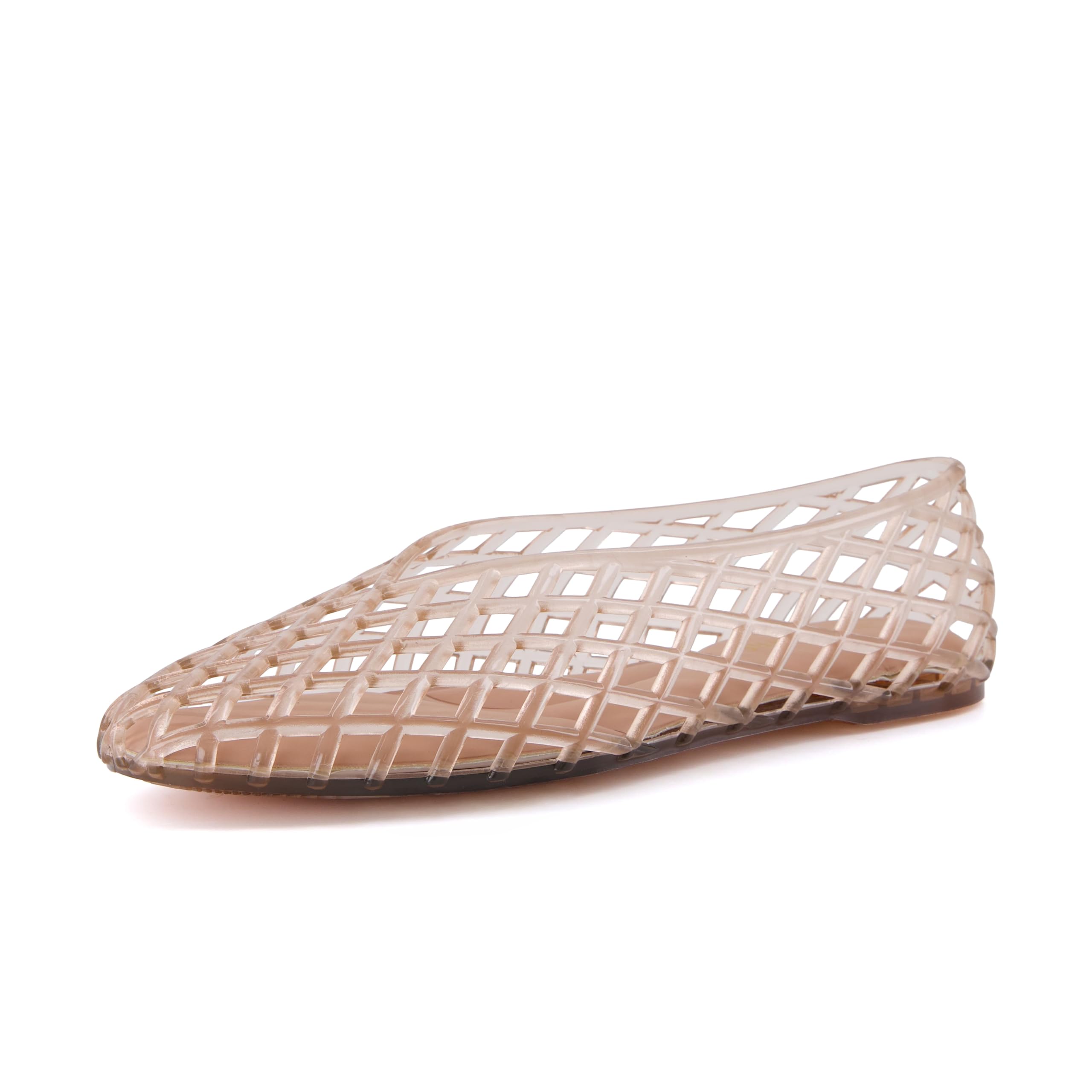 CUSHIONAIRE Siesta Modern Lattice Ballet Flats for Women, Comfortable Slip On Pointed Toe Womens Jelly Shoes, MOCHA 10