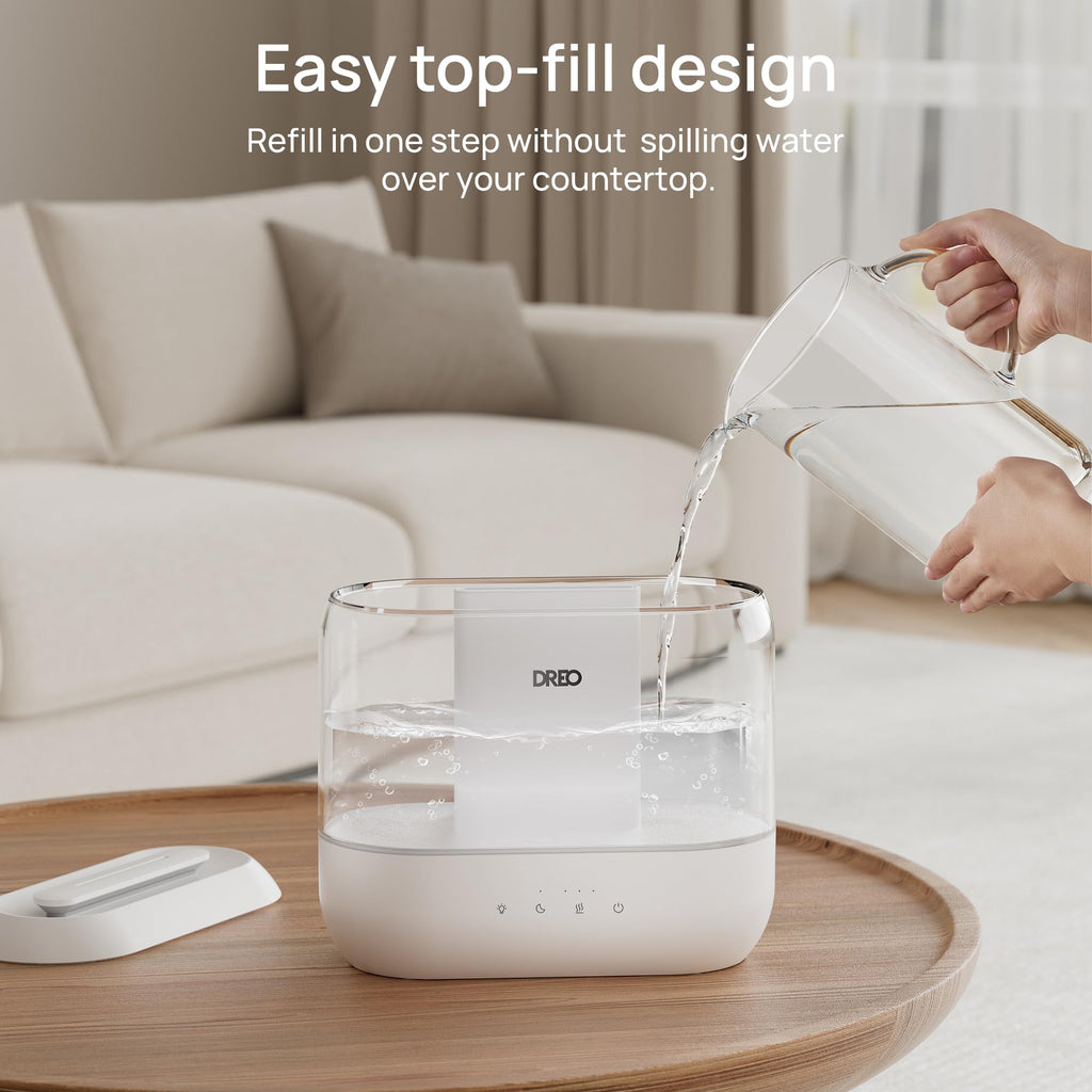 DREO Humidifiers for Bedroom, 4L Top Fill for Large Room, 36H Runtime, 28 dB Quiet Supersized Cool Mist Air Humidifier for Baby Nursery, Plants, Indoor, Night Light, Easy to Clean & Fill, White