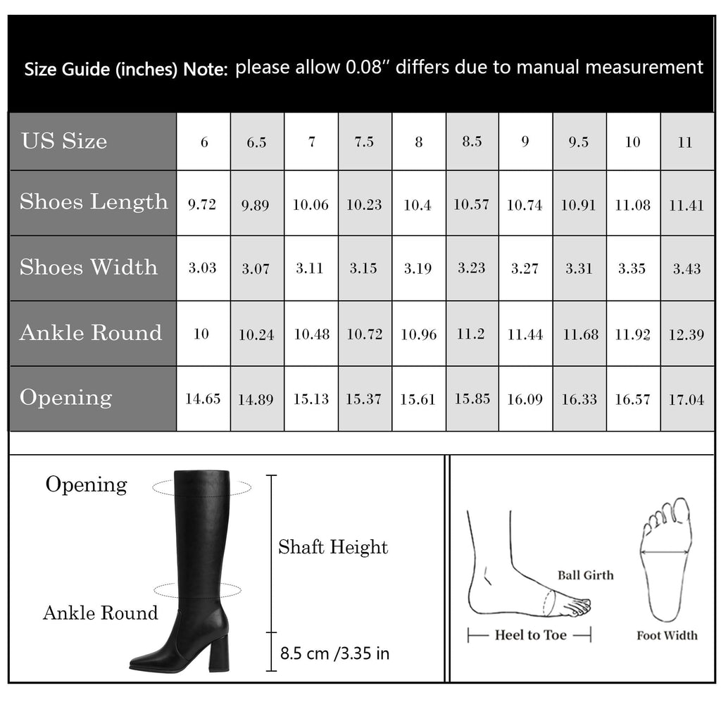 Modatope Brown Knee High Chunky Heel Boots Square Toe Tall Boots for Women Block Heel Side zipper Fall Boot Women Size 8